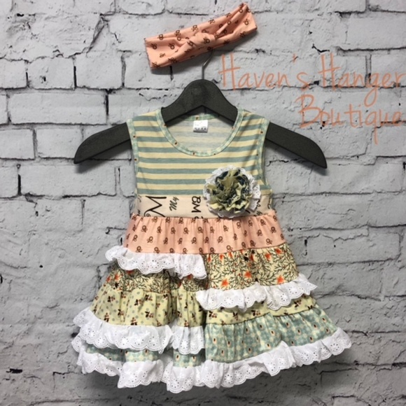 2pc. Ruffle Floral & Stripe Dress & Headband  #2 - Picture 2 of 6